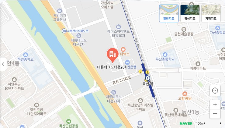 대륭테크노타운20차 위치 지도